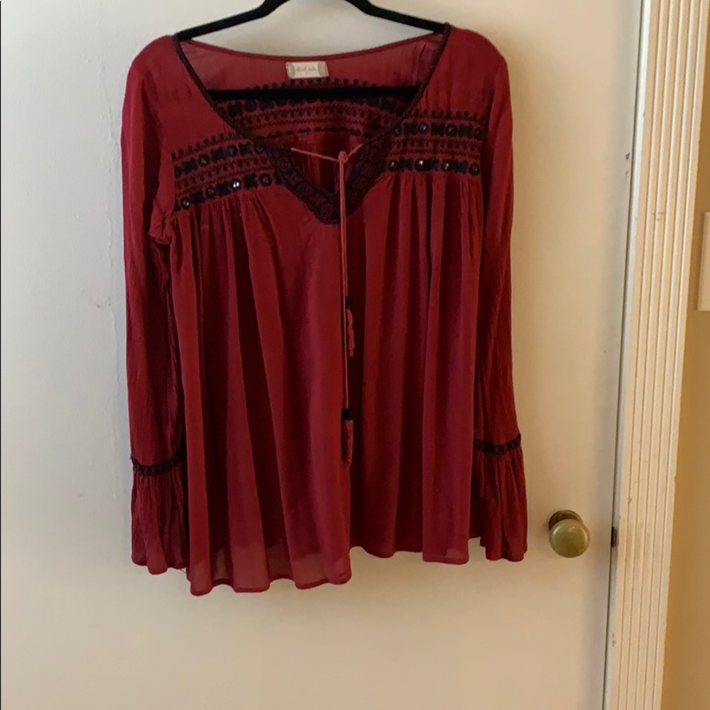 Altar’d State Maroon Shirt with Black Embroidery